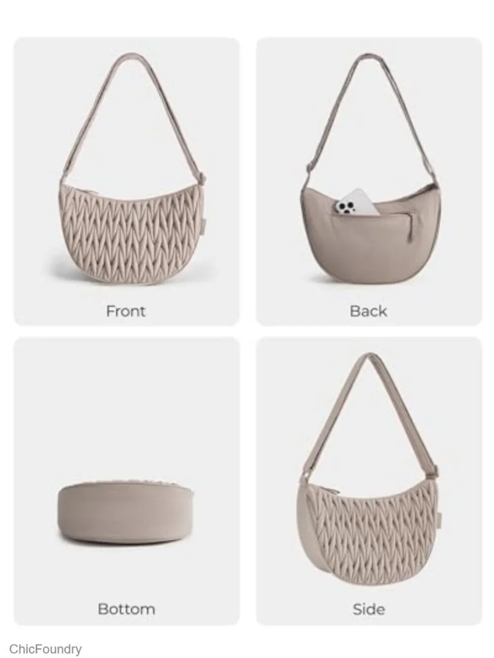 Quilted Crossbody Hobo Bag Adjustable Strap Inner Pockets